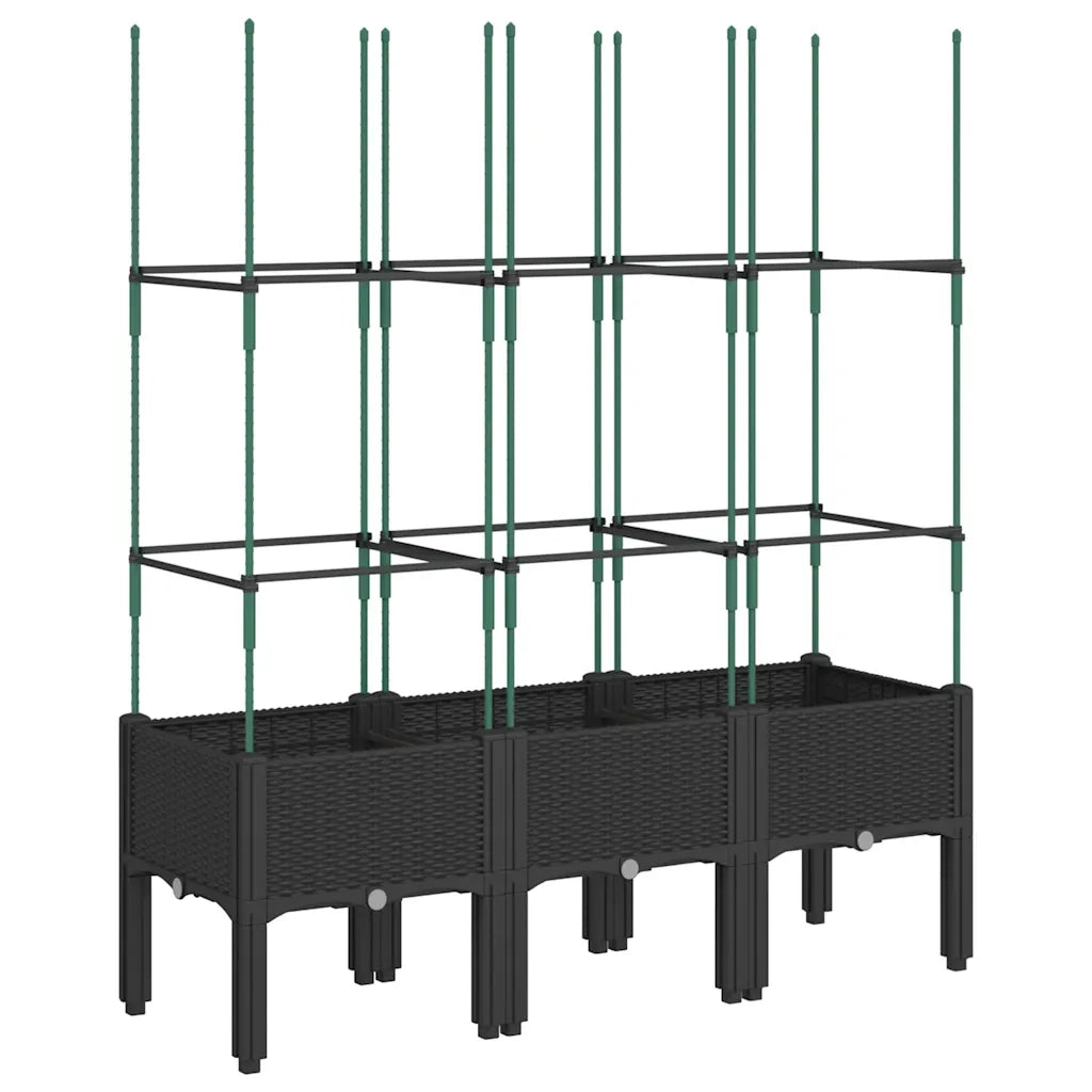 Fioriera da giardino con traliccio-Vaso da Esterno-Vaso con Griglia Nera 120x40x142,5 cm in PP