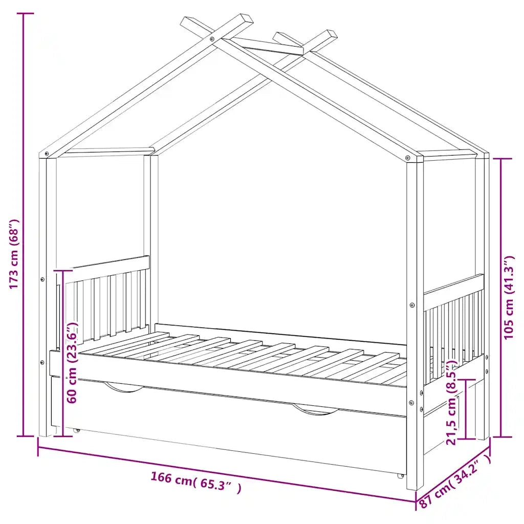 Giroletto per Bambini con Cassetto Legno Massello Pino 80x160cm 322146