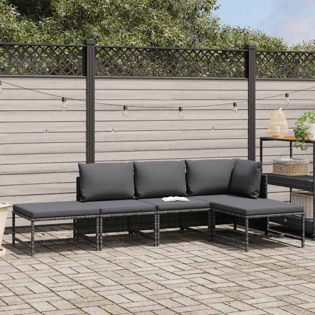 Set Divani da Giardino 5 pz con Cuscini in Polyrattan Grigio