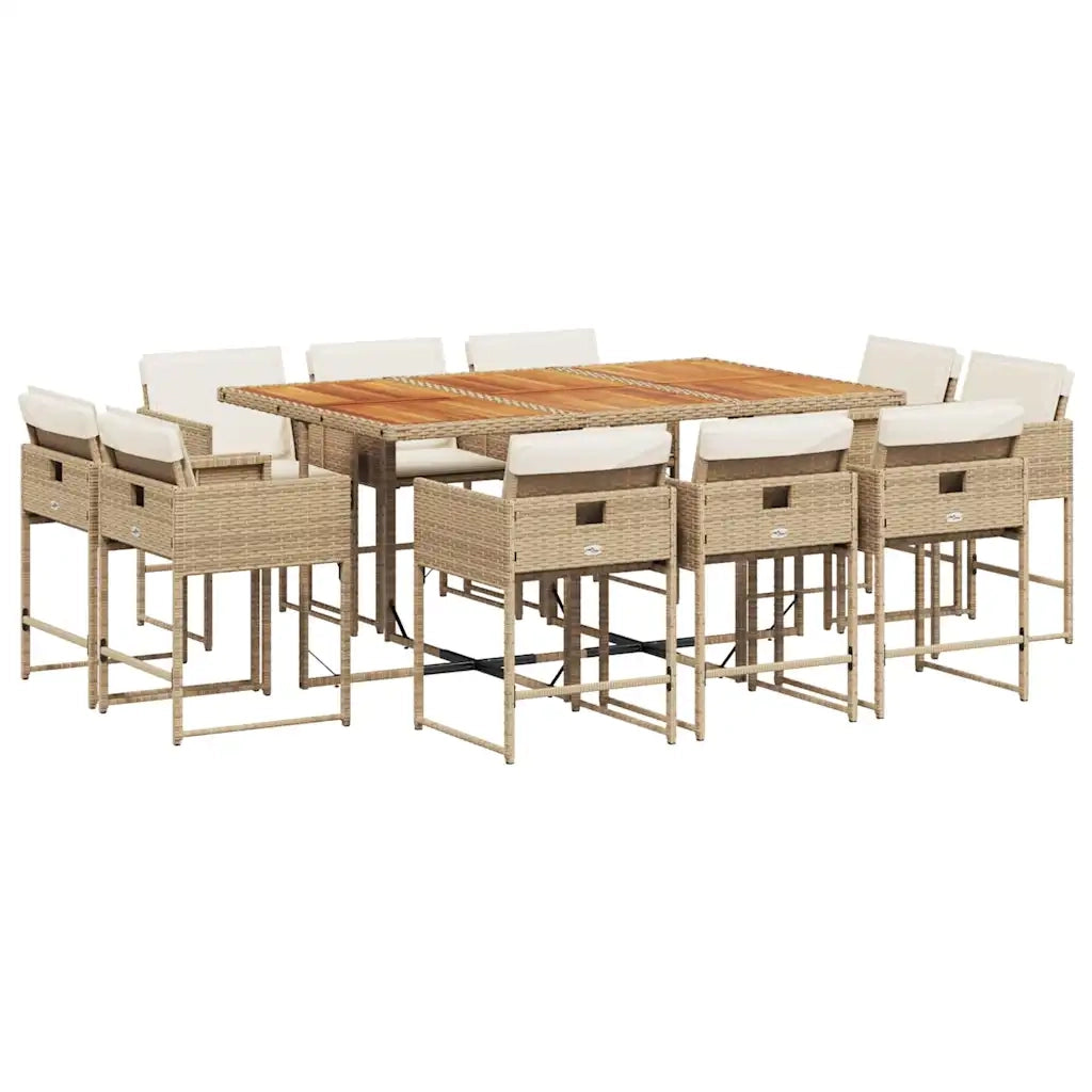 Set da Pranzo da Giardino 11 pz con Cuscini Beige in Polyrattan