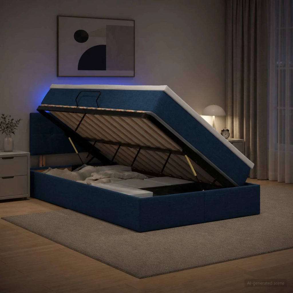 Letto con contenitore LED e materasso Blu 120 x 190 cm Tessuto 3459053
