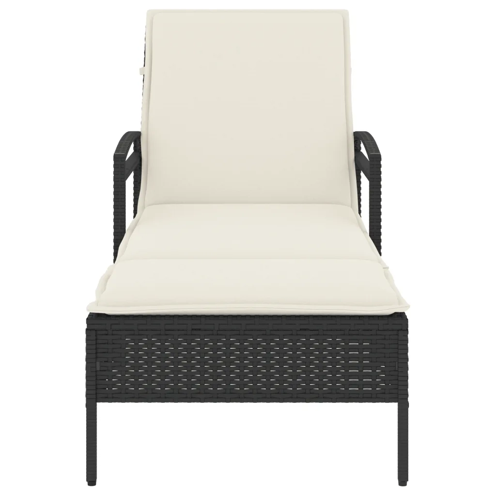 Lettino Prendisole con Cuscino Nero 63x200x81 cm in Polyrattan 368299