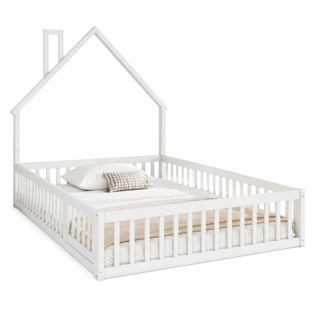 Letto per bambini 140x200 cm con camino e protezione, bianco