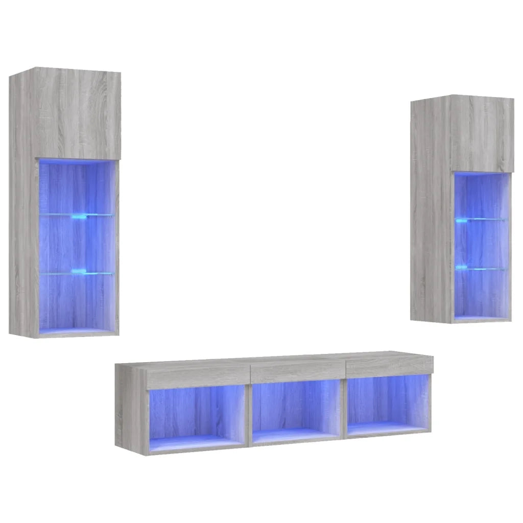 Mobili TV a Muro con LED 5pz Grigio Sonoma in Legno Multistrato 3216602