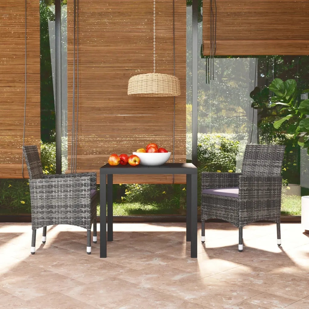 Set da Pranzo per Giardino 3 pz | Set Salotto da Giardino con Cuscini Polyrattan Grigio