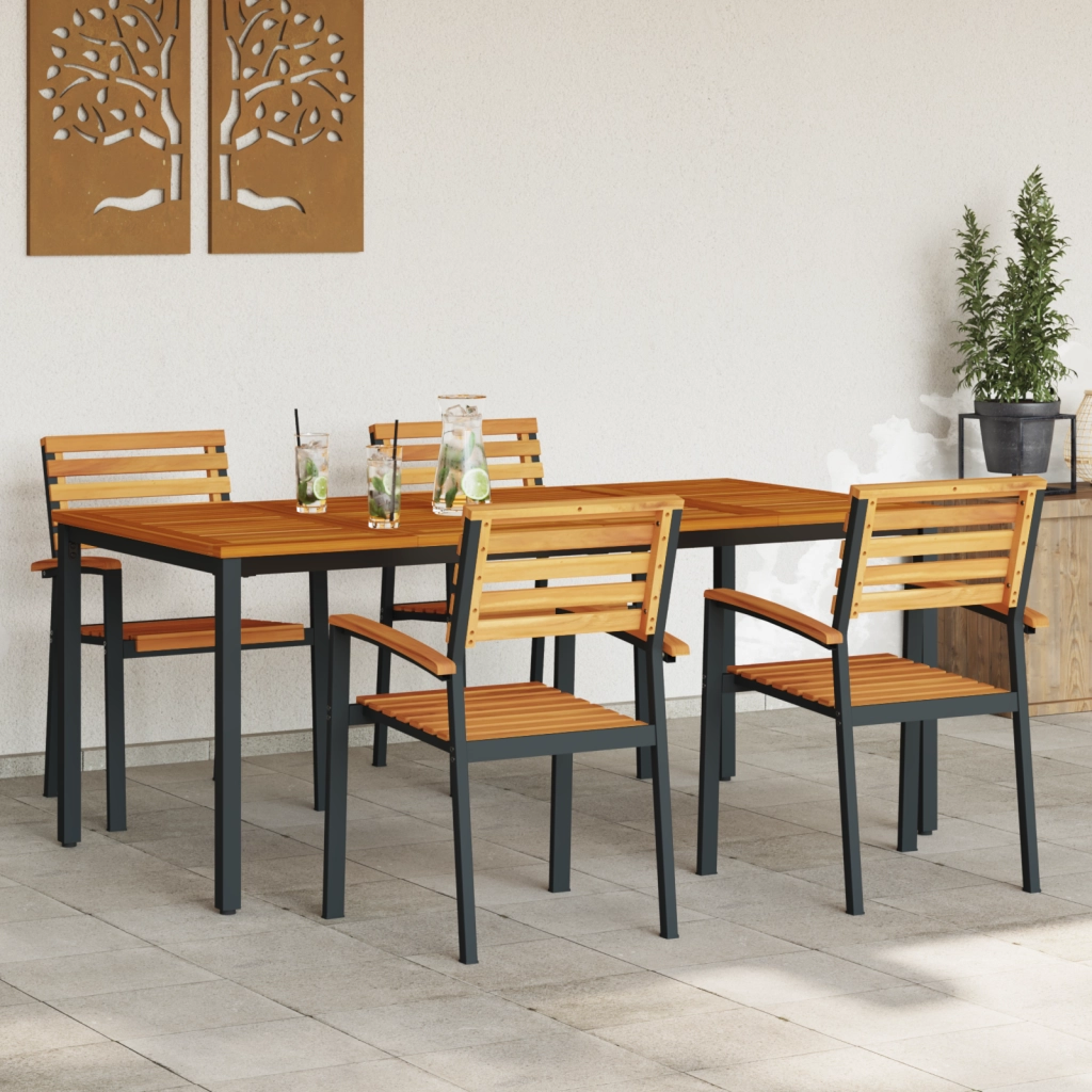Set da Pranzo per Giardino a 5 Pezzi in Legno Massello di Acacia e Metallo