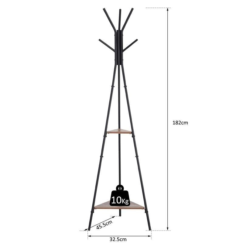 APPENDIABITI AD ALBERO CON 2 RIPIANI NERO E MARRONE IN METALLO E LEGNO