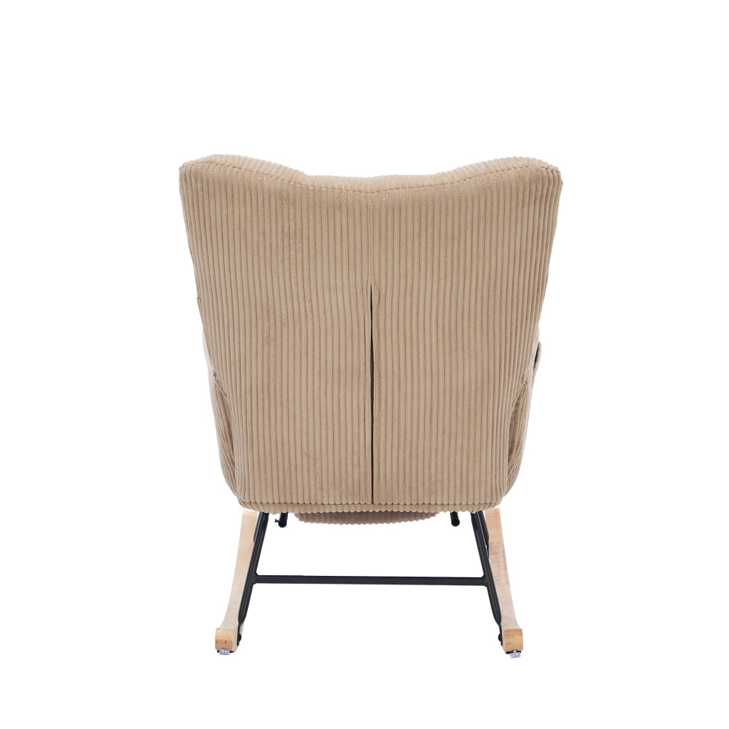Poltrona a Dondolo in Velluto a Coste Marrone 102x65x92 cm con Poggiagambe e Cuscino Cervicale