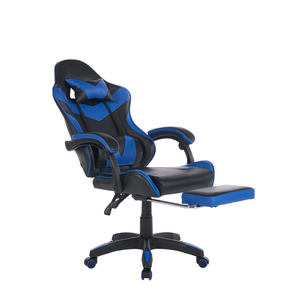 Sedia Gaming Ergonomica Girevole ¨C MINIMAL ¨C Ecopelle Nero e Blu, Poggiatesta e Supporto Lombare