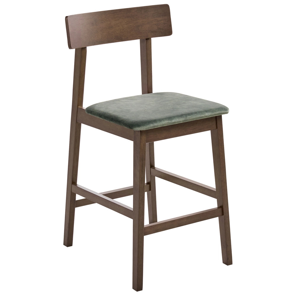 Set di 2 sedie da bar marrone scuro e verde con seduta in legno di gomma e poliestere, stile tradizionale retrò, per cucina e sala da pranzo