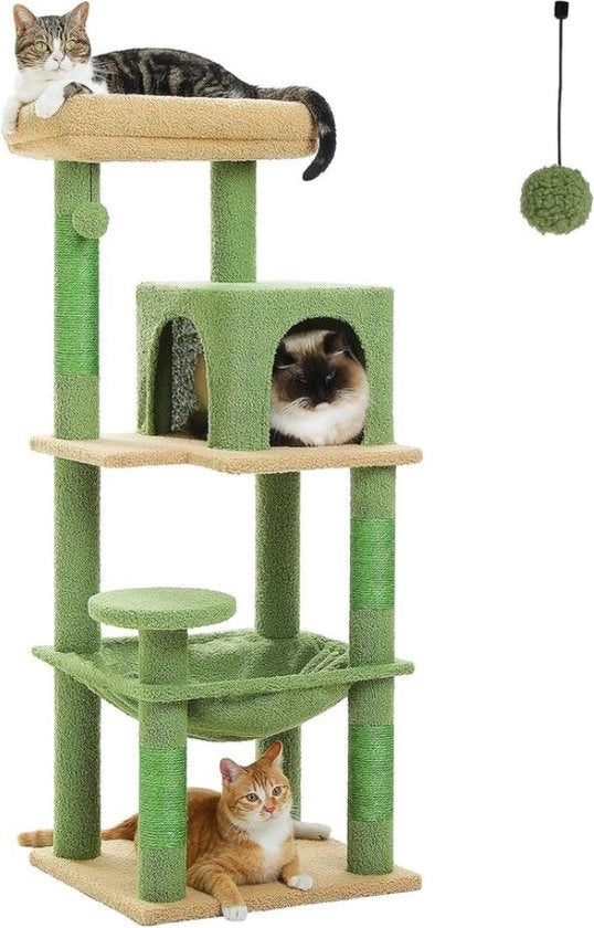 Casa per Gatti con Soggiorno a 2 Porte, Reticolo a 6 Livelli con Paline e Braccio Superiore, Materassino in Piuma Metallica, Torre per Gatti Adulti