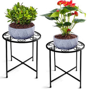 Set di due sostegni per piante moderni in acciaio inossidabile 10" rotondi per esterno - Sostegno per fiori decorativo nero - Sostegno per piante alta 15