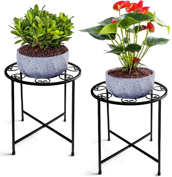 Set di due sostegni per piante moderni in acciaio inossidabile 10" rotondi per esterno - Sostegno per fiori decorativo nero - Sostegno per piante alta 15