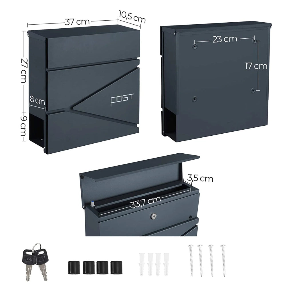 Cassetta postale da parete con porta giornali e portachiavi facile da installare design moderno grigio antracite 12_0004400