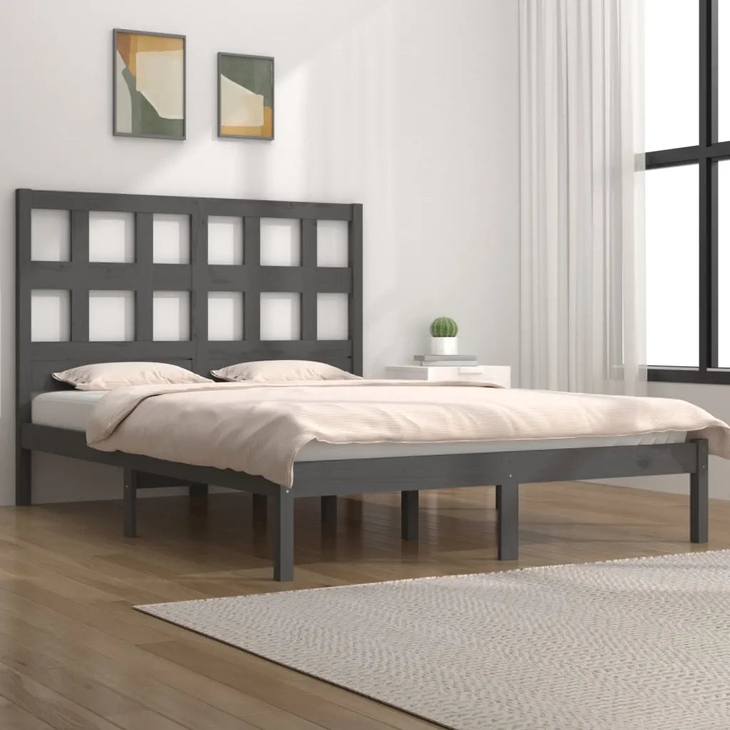 Letto matrimoniale | Letto per adulti | Giroletto Grigio in Legno Massello di Pino 200x200 cm