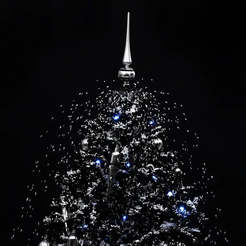 Albero di Natale con Nevicata e Base ad Ombrello-Decorazioni natalizie Nero 190cm PVC
