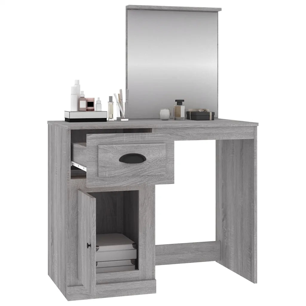 Toeletta | Tavolo da Trucco Specchio Grigio Sonoma 90x50x132,5cm Legno Multistrato