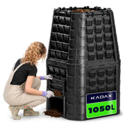 Compostiera modulare da giardino KADAX di grandi dimensioni, resistente al gelo e utilizzabile tutto l'anno, capacità 1050 litri.