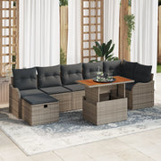 Set Divano da Giardino 8 Pezzi con Cuscini Grigio Rattan