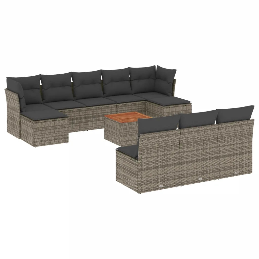 Set Divani da Giardino 11 pz con Cuscini in Polyrattan Grigio 3256200