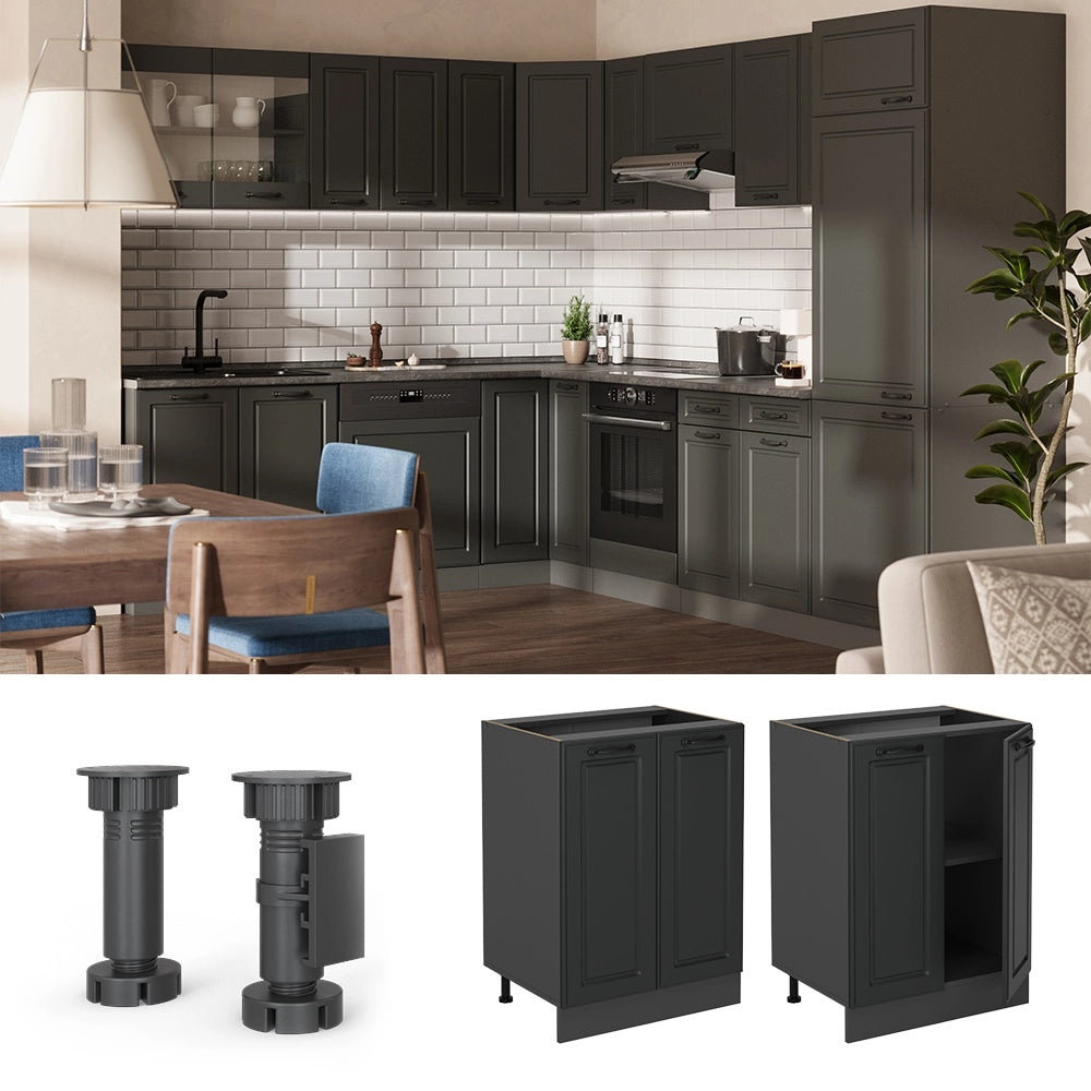 Mobiletto base cucina R-Line Antracite rustico/Antracite 60 cm senza piano di lavoro Vicco