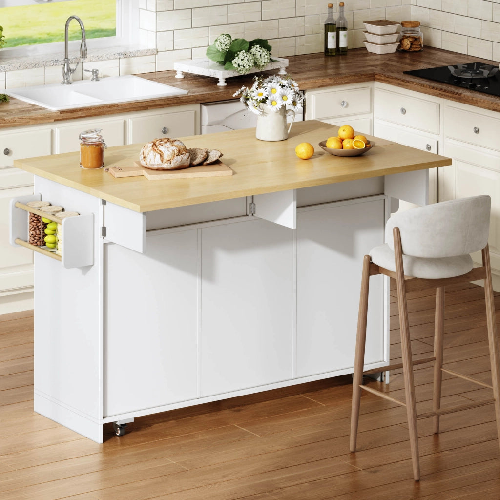 Mobile contenitore da cucina con piano ribaltabile; 2 cassetti e ruote - 120×45(70)×92 cm