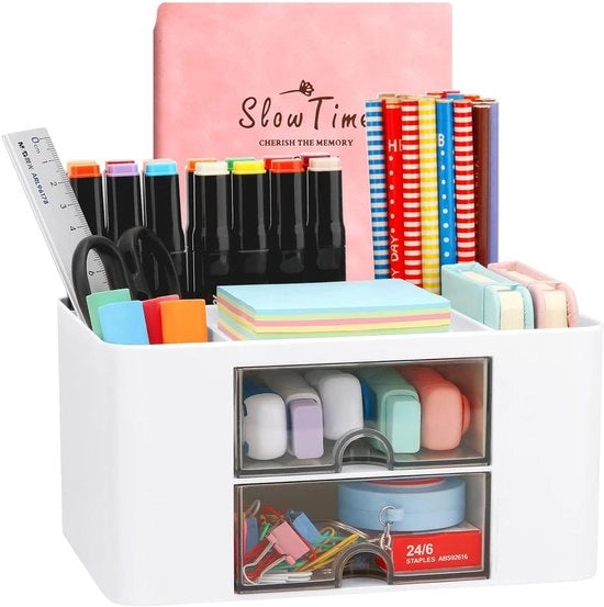 Organizzatore creativo e semplice per ufficio, 6 strati di organizzatore per ufficio in plastica con cassetta, organizzatore multifunzionale per ufficio, scuola e casa (bianco)
