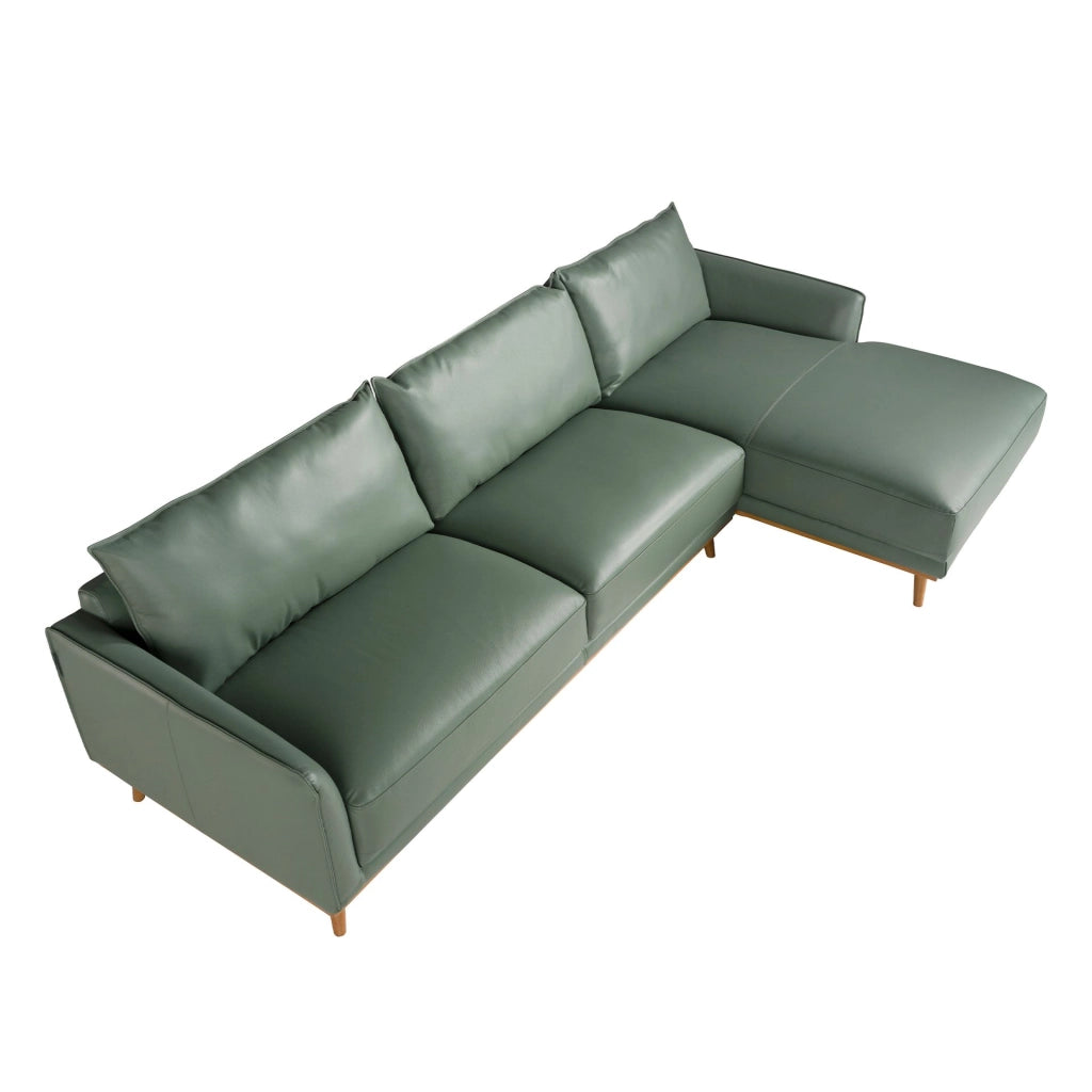 Divano chaise longue destro in pelle verde