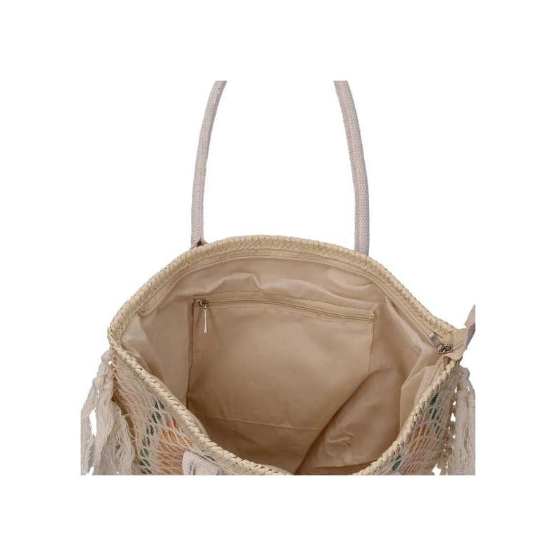 Borsa tessuto righe arancioni con nappecm 40x13h32/50