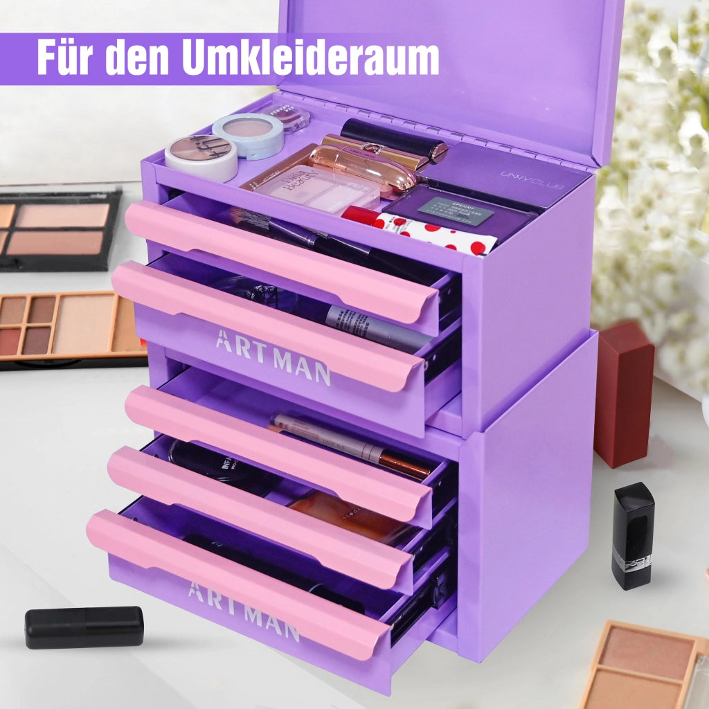 Mobile contenitore con 5 cassetti impilabili in acciaio, per cosmetici e accessori, rosa e viola, per camera da letto e bagno