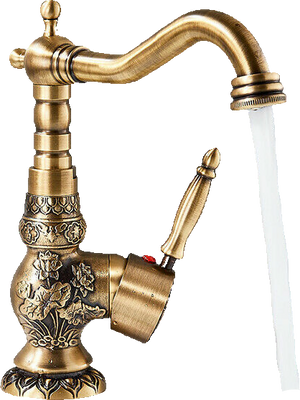 JULIAN | Rubinetto da bagno alto vintage in ottone dorato | Miscelatore retrò in acciaio inox per lavabo freestanding | con rubinetto gastronomico