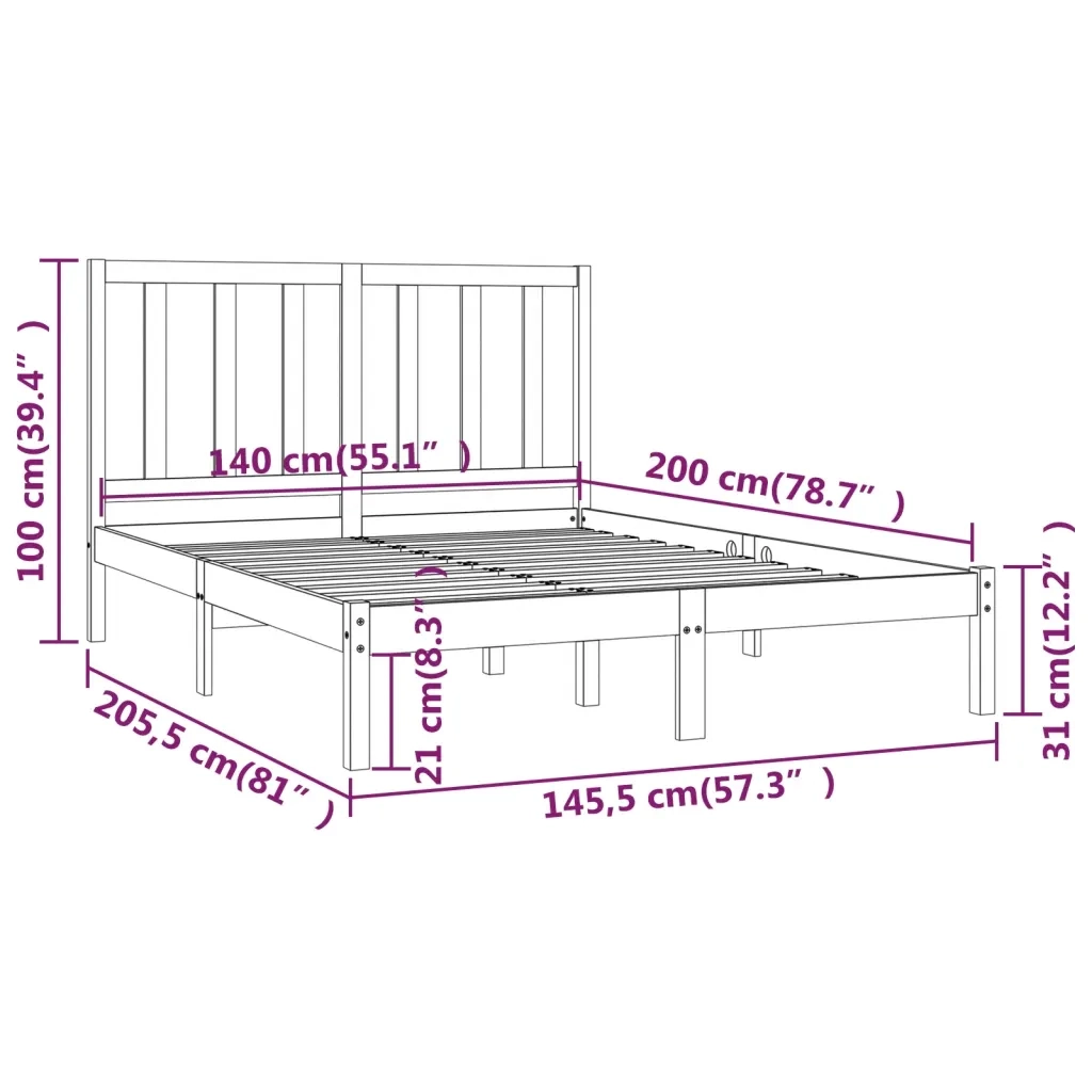 Giroletto-Struttura Letto Bianco in Legno Massello di Pino 140x200 cm 914072