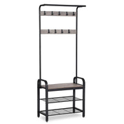 Appendiabiti guardaroba guardaroba ingresso con ganci removibili panca e scarpiera altezza 183 cm struttura in metallo stile industriale colore greige e nero 12_0003649