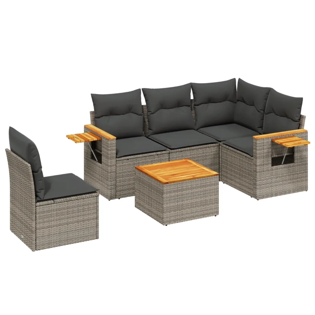 Set Divano da Giardino 6 pz con Cuscini Grigio in Polyrattan 3226823