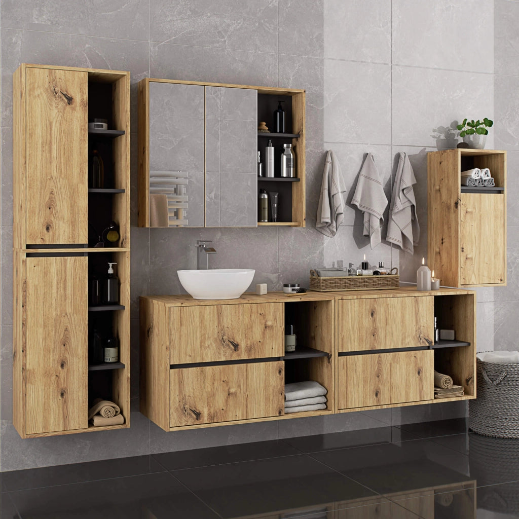 Mobile bagno senza lavabo VAMI sospeso Rovere Artisan, Grigio Grafite 90 cm 2 cassetti 90x45,5x60 cm