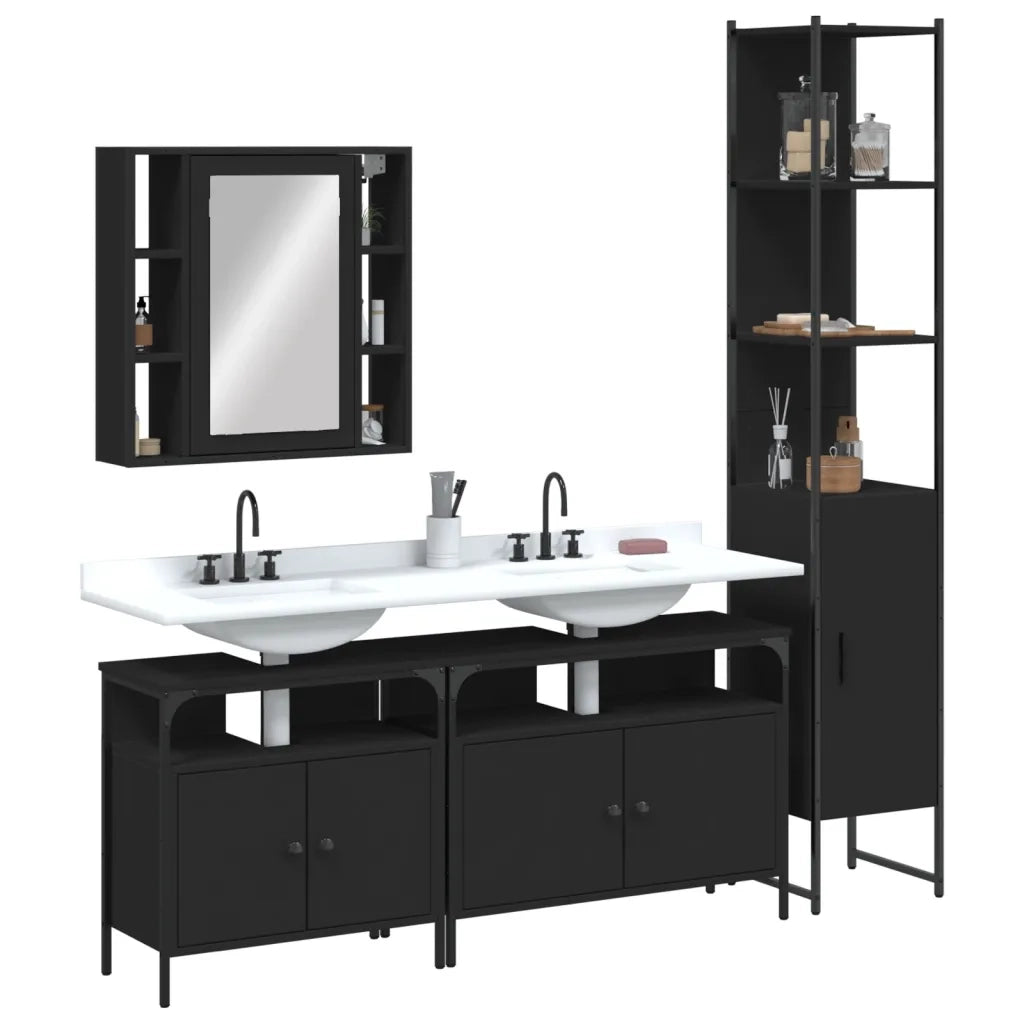 Set Mobili da Bagno 4 pz Nero in Legno Multistratocod mxl 117020