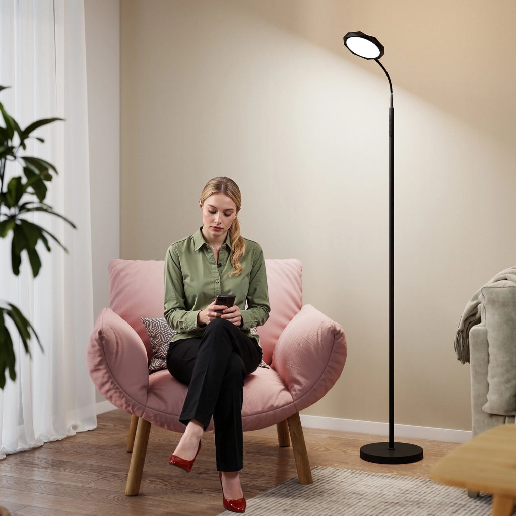Lampada da Terra LED 22x166 cm con Telecomando Regolazione Luminosità e Temperatura in Acciaio Nero