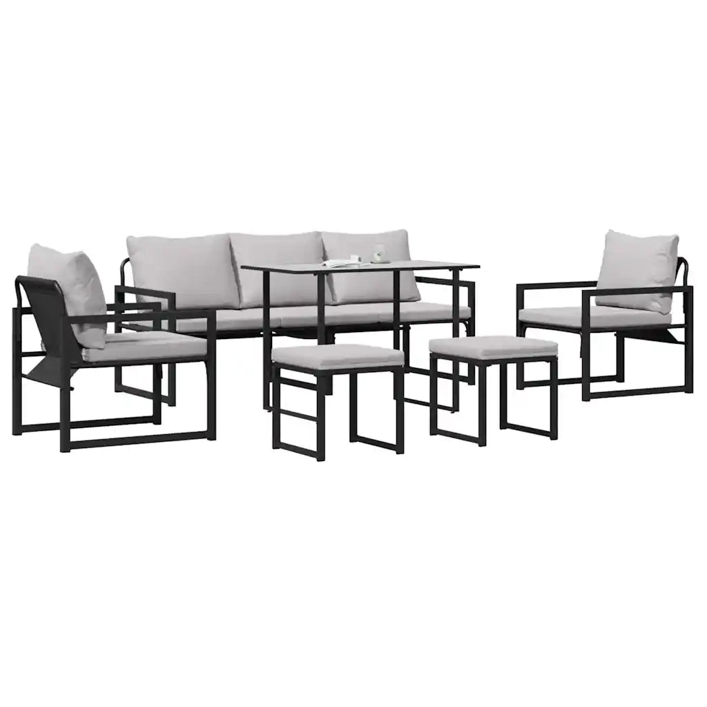 Set Divano da Giardino con cuscino 6 pcs Nero Acciaio 3378954