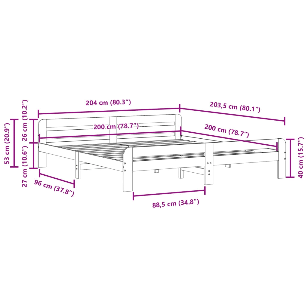 vidaXL Letto senza Materasso Marrone Cera 200x200 cm in Legno di Pino