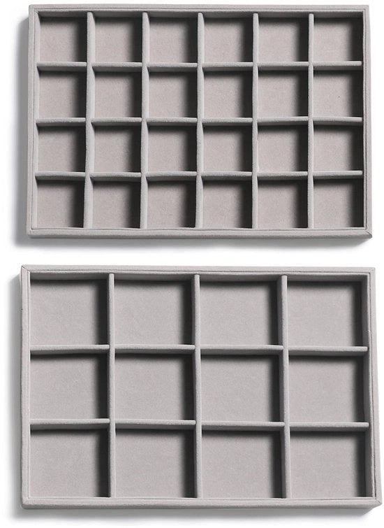 Sistema di Deposito di Gioielli a Pile in Velluto per Casellario, Accessori, Display, Casse di Presentazione, Orecchini, Bracciali, Collane, Anelli, Accessori (Set da 2, Grigio)