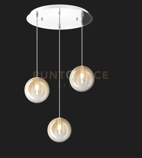 SOSPENSIONE CROMO 3 LUCI TONDA VETRI AMBRA 1184CR-S3 T-AM