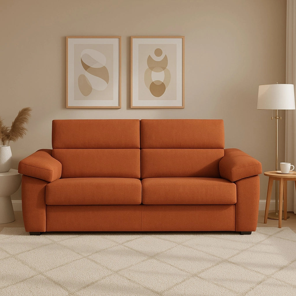 Giffone, Divano Fisso 3 Posti Sfoderabile Made in Italy, 225x95 cm Arancione