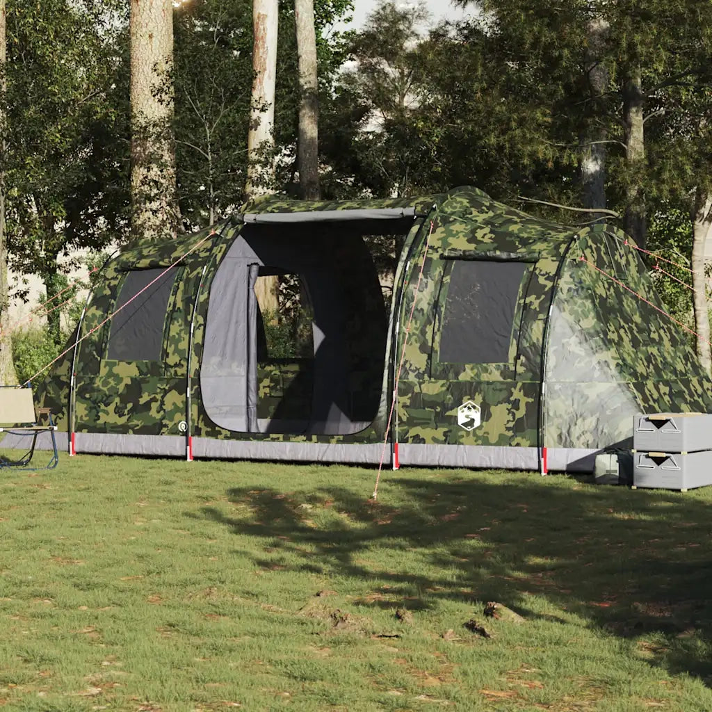 Tenda da Campeggio a Tunnel per 4 Persone-Tenda per Escursionismo Mimetico Impermeabile