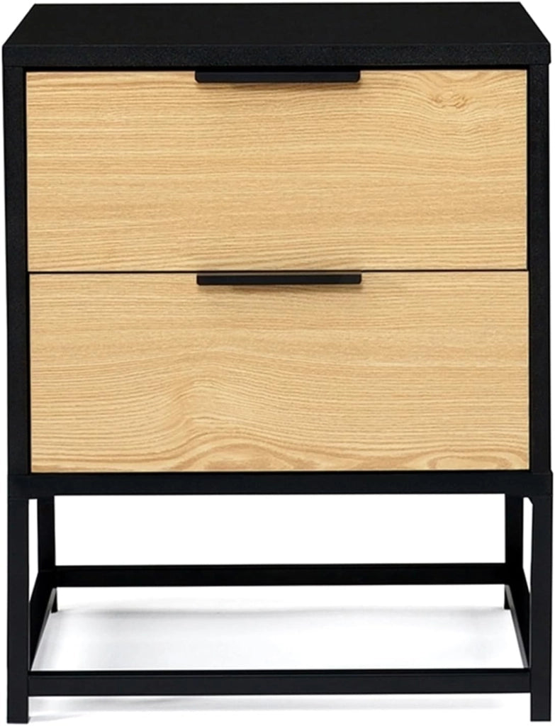 IDMarket - Set di 2 comodini Nevada, 2 cassetti, Design Industriale, Nero e Legno