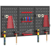 Pannelli Porta Attrezzi da Parete in Acciaio ¨C Zephmum ¨C Nero e Rosso con 9 Supporti e 16 Ganci