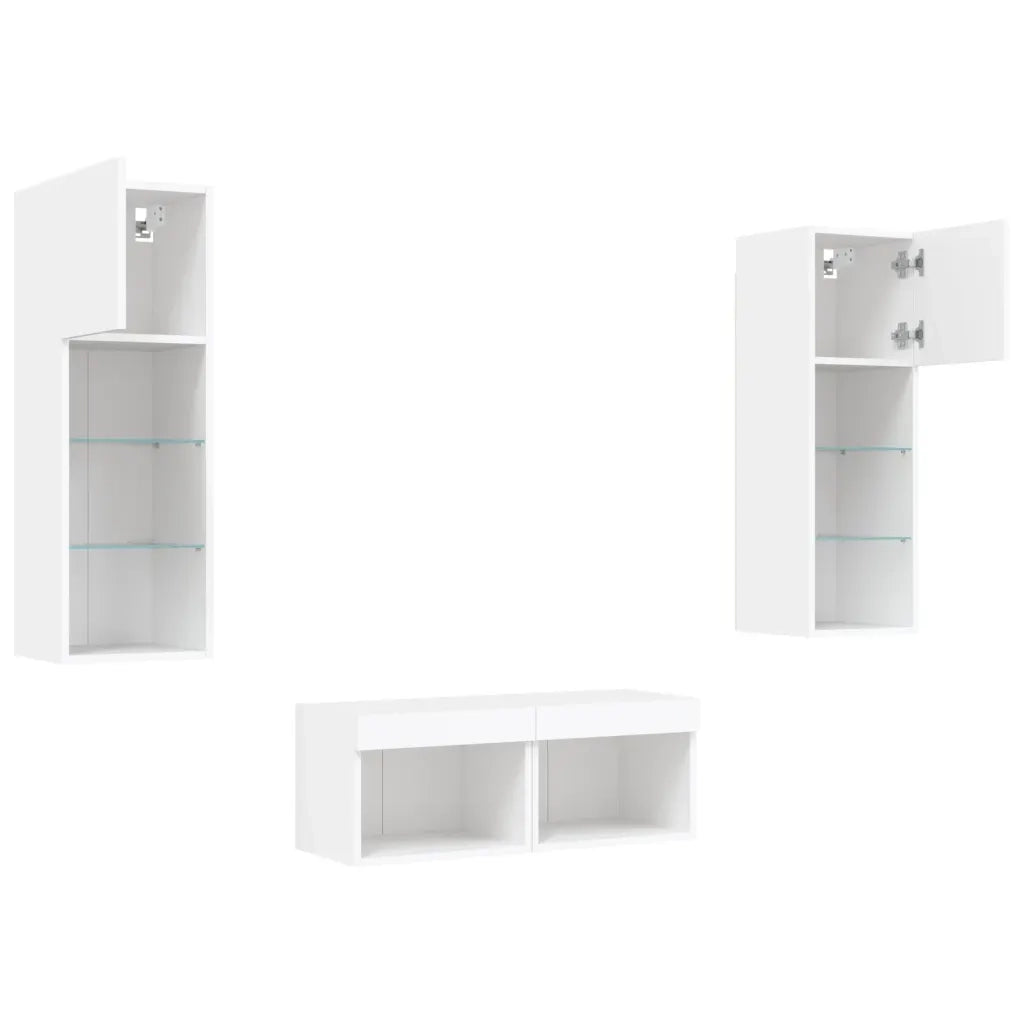 Mobili TV a Muro 4pz con Luci LED Bianchi 3216576