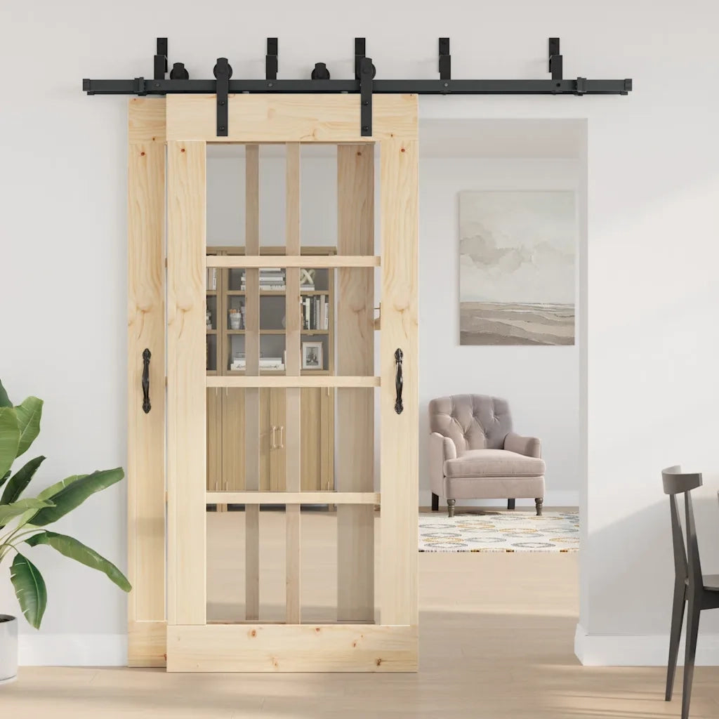 Kit di Binari per Porte Scorrevoli 200 cm Acciaio Nero 3295722