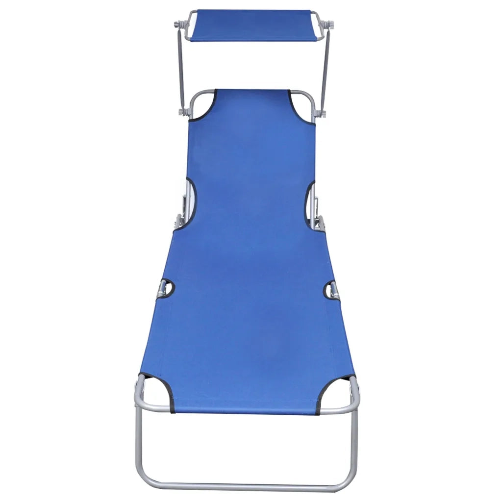 Lettino Prendisole Pieghevole con Baldacchino Blu in Alluminio 47769