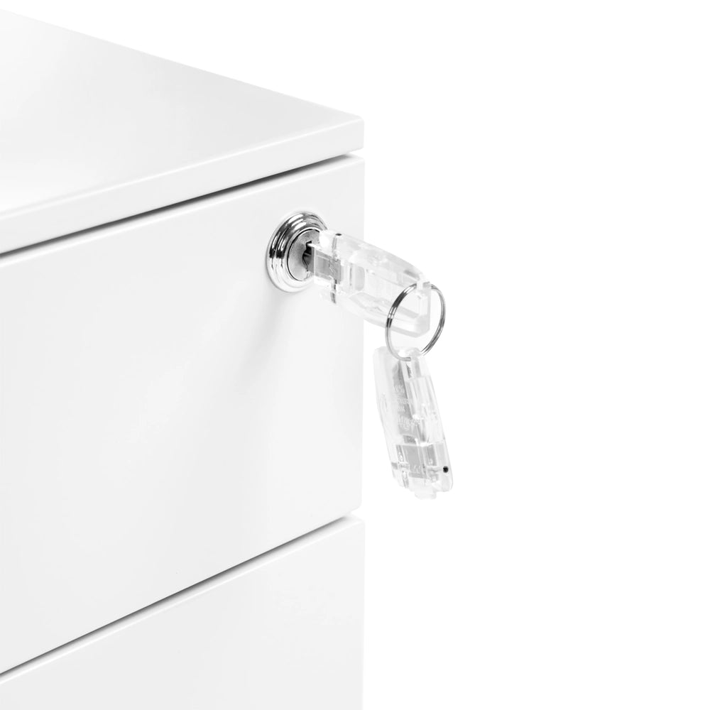 Mobiletto Ufficio Acciaio Nero con Ruote 3 Cassetti Chiusura a Chiave Design Industriale