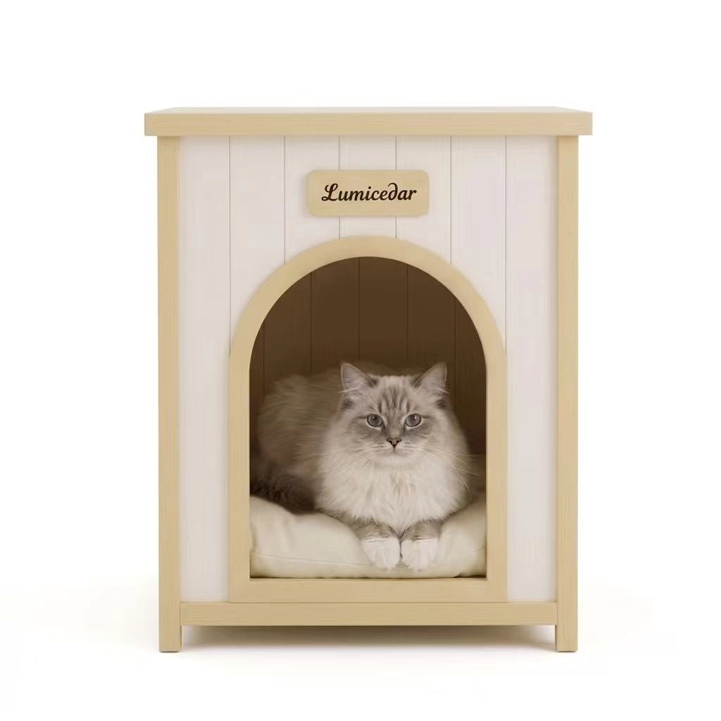 Cuccia Arredo per Cane o Gatto 53×51;6×60 cm con Piano Superiore e Cuscino Lavabile; Bianco Crema